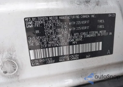 2023 Toyota Rav4 Le из США, поврежденный, VIN 2T3F1RFV3PW366930